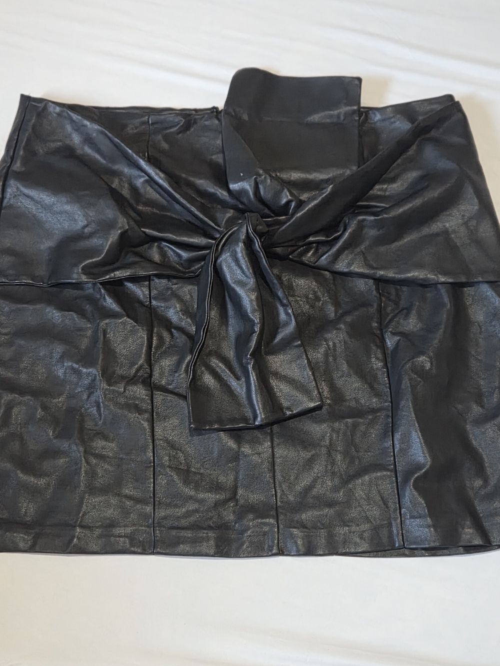Eloquii Black Faux Leather Mini Skirt with Front Knot